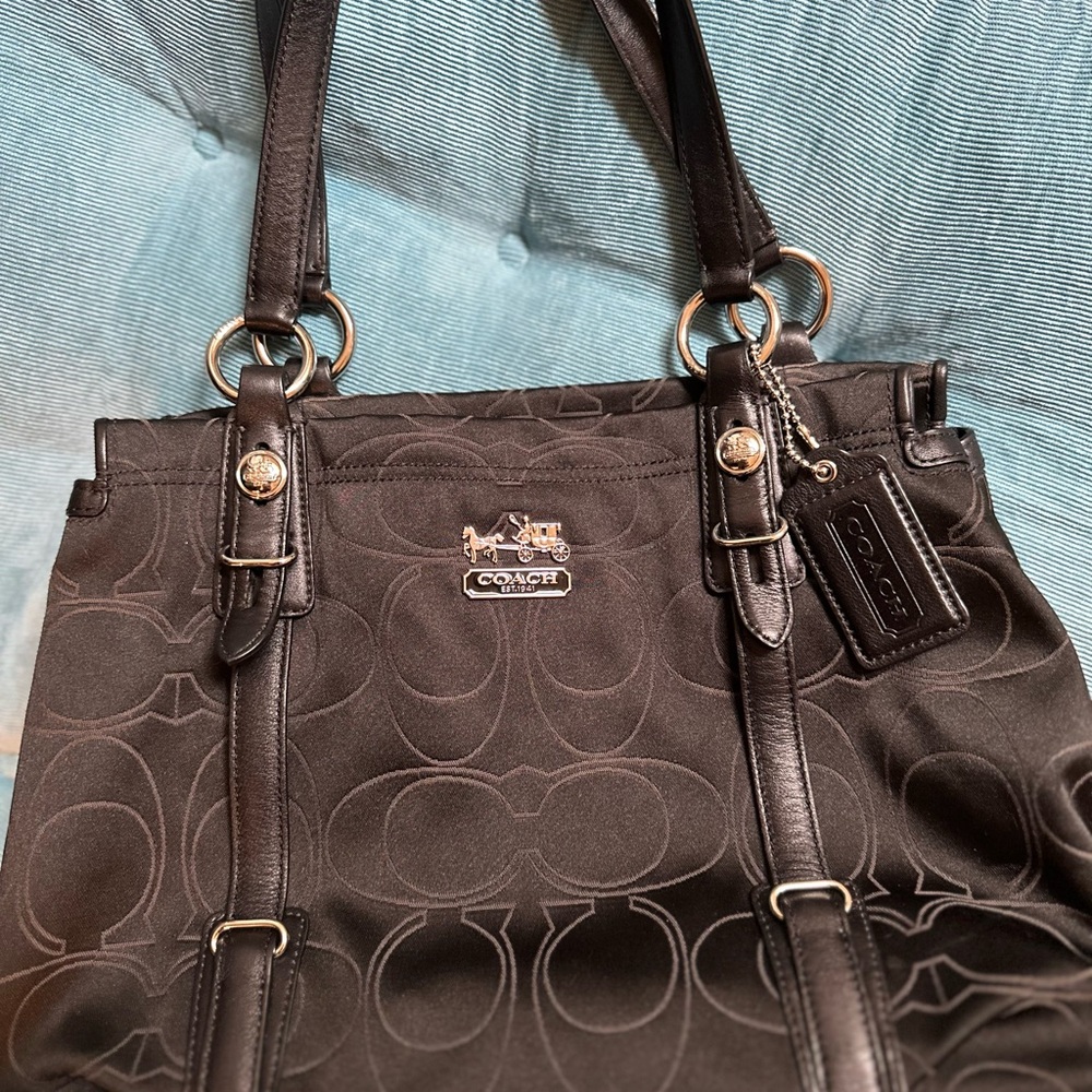 Coach Y2K 15402 Mia Black Signature Satin Shoulder Bag with Silver Accents - Picture 9 of 16